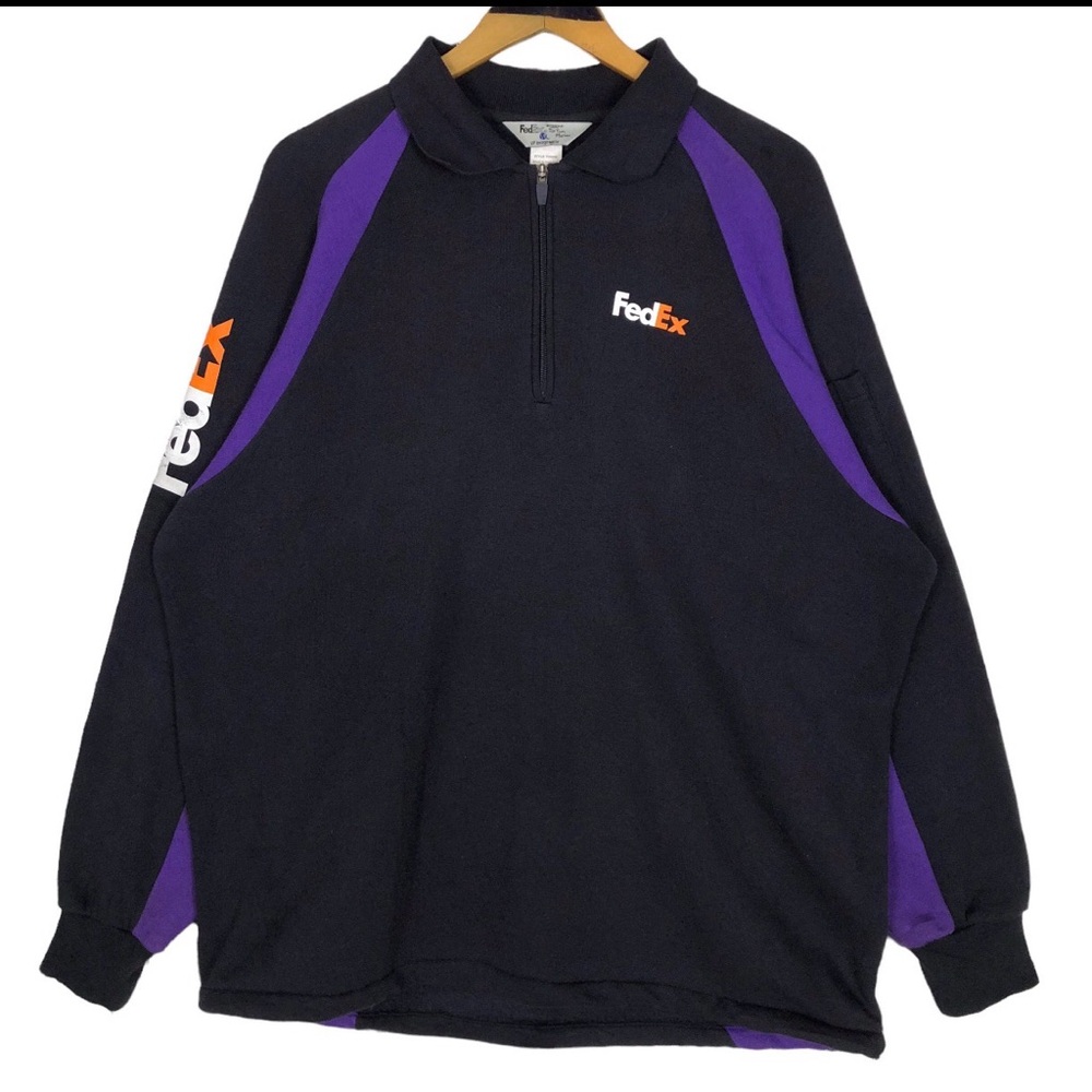 FedEx Branded Black and Purple 1/4 Zip Pullover Hoodie XL NWT